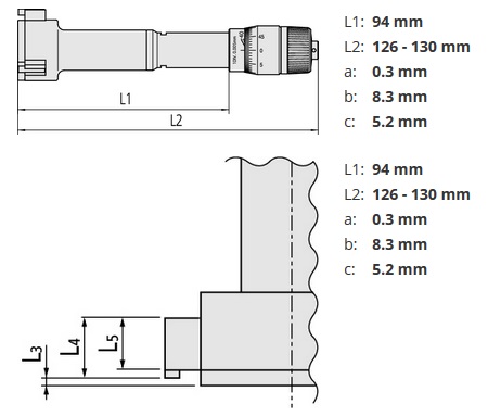 Notranji mikrometer Mitutoyo 368-166 tehniska risba