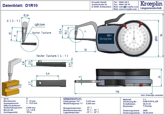 Kroeplin D1r10 merilna ura za merjenje debeline cevi - tehnina rusba