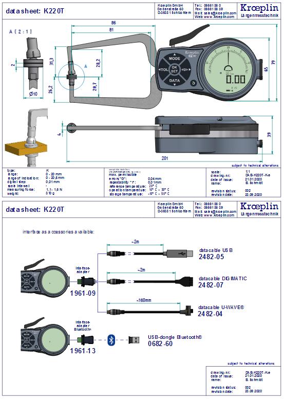 Kroeplin K220T merilna ura za merjenje debeline folije, kartona